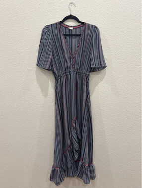 Linth Boho V-Neck Maxi Dress Floral Ruffle High Low S/M